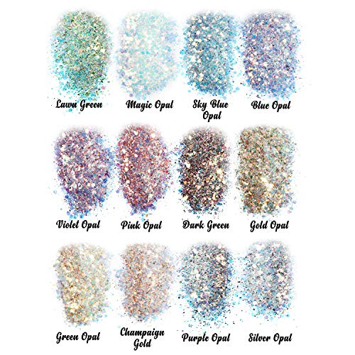 LET'S RESIN Opal Chunky Glitter for Resin, 12 * 10g Craft Powder for Tumblers/Slime, Iridescent Chameleon Glitter Sequins Festival Decor(Each 0.35oz) - WoodArtSupply