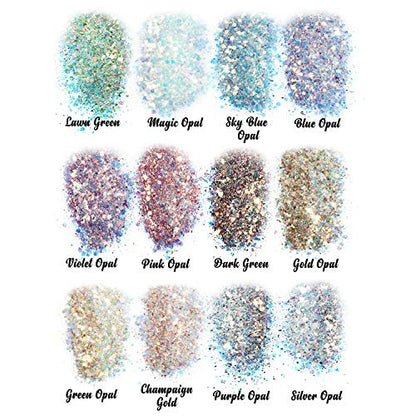 LET'S RESIN Opal Chunky Glitter for Resin, 12 * 10g Craft Powder for Tumblers/Slime, Iridescent Chameleon Glitter Sequins Festival Decor(Each 0.35oz) - WoodArtSupply