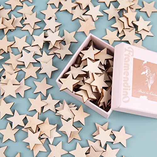 Framendino, 200 Pack Wood Stars Cutouts Unfinished Wooden Stars Pieces Blank Slices for DIY Crafts Wedding Party 1 Inch Framendino
