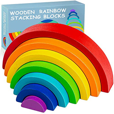 Wooden Rainbow Stacking Toy, Wood Rainbow Stacker Arch Game, Montessori Arch Bridge Rainbow Building Blocks, Colorful Stacking Blocks Puzzles for