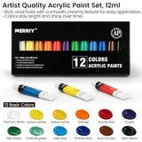 MERRIY 29-Piece Acrylic Paint Set, Painting Supplies Kit with Tabletop Sketch Box Easel, 12 Colors Acrylic Paints,10"x 12" Stretched Canvas,Premium MERRIY