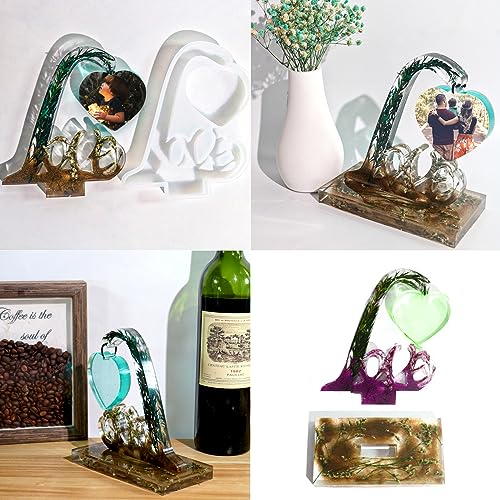 Large Picture Frame Resin Molds, Love Letter Heart Silicone Molds for Epoxy Resin, Unique Heart and Stand Epoxy Casting Mold for DIY Photo Frame Art Wehous
