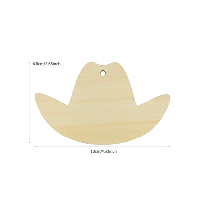 30 Pieces Wooden Cowboy Hat Tags Unfinished Wood Hanging Cowboy Hat Tags Natural Blank Wooden Hat Cutouts Labels DIY Wooden Cowboy Hat Tags with