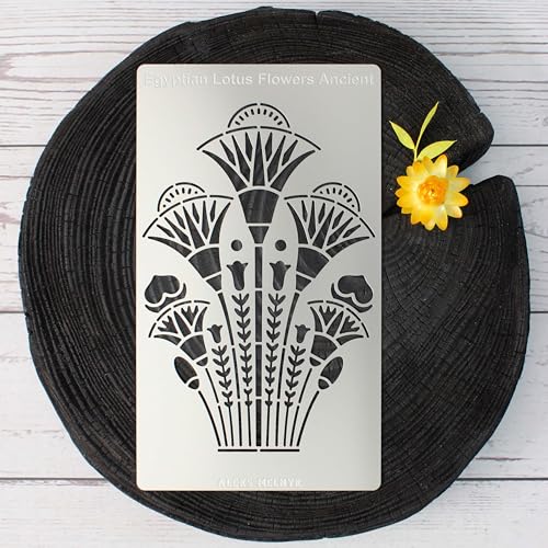 Aleks Melnyk No.459 Metal Stencil, Swirls, Egyptian Lotus Flowers Ancient, Ornament, Patterns, Small Stencil, 1 PC, Template for Wood Burning, Aleks Melnyk