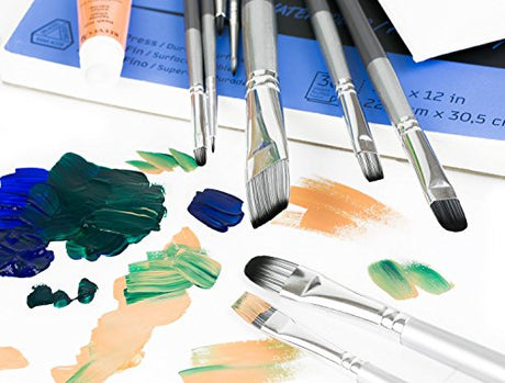 Adi's Art Pro Paint Brushes Set for Acrylic Oil Watercolor, Artist Face and Body Professional Painting Kits with Synthetic Nylon Tips (Grey, 10) ADIS&GUYS ART SUPPLY