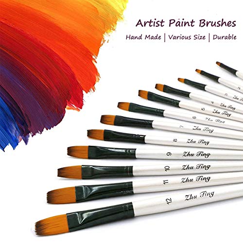 Artist Paint Brushes Set, 12pcs Professional Angular Paintbrushes for Acrylic Watercolor Oil Painting, Face Body Nail Art, Crafts, Canvas, Rock, - WoodArtSupply