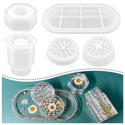 4 Pcs Silicone Resin Molds with Grinder Mold- Premium Resin Rolling Tray Mold and Resin Jar Mold with Lid Kit for Spice Grind and Storage, DIY Resin - WoodArtSupply