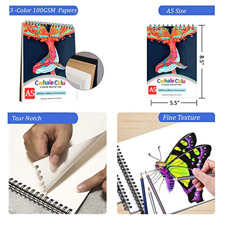 CwhaleCblu 77 Pack Drawing Set Art Supplies,Drawing Supplies with 3-Color Sketch Book, Colored, Graphite, Charcoal, Watercolor&Metallic Pencil, Art CwhaleCblu