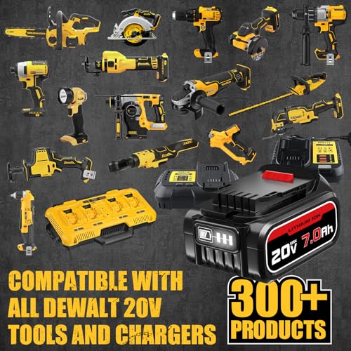 FERRYBOAT 7.0Ah Replacement for Dewalt 20V Max Battery DCB200 DCB201 DCB203 DCB204 DCB206 DCB180, Compatible with Dewalt 20 Volt DCD/DCF/DCG Series FERRYBOAT