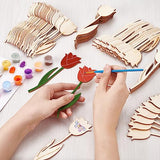 NBEADS 60 Pcs 3 Styles Wood Flower Cutouts, 6×2×0.1"(15.1×4.95×0.25cm) Unfinished Wooden Cutouts Rose Shape Blank Spring Flower Wood Slices Pieces NBEADS