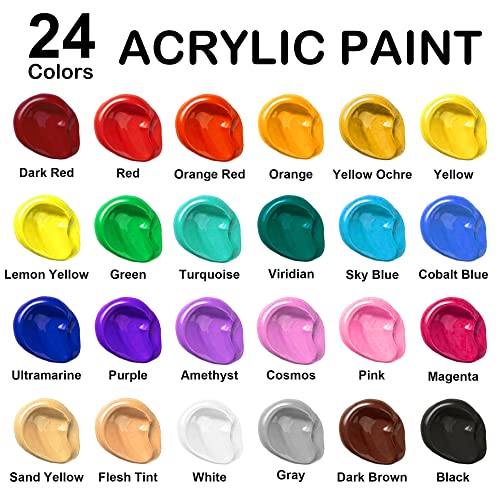 Acrylic Paint, Shuttle Art 24 Colors Acrylic Paint Bottle Set, 250ml/8.45oz Each, Rich Pigments, High Viscosity, Bulk Paint for Artists, Beginners Shuttle Art