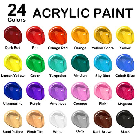 Acrylic Paint, Shuttle Art 24 Colors Acrylic Paint Bottle Set, 250ml/8.45oz Each, Rich Pigments, High Viscosity, Bulk Paint for Artists, Beginners Shuttle Art