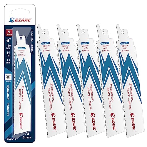 EZARC Reciprocating Saw Blade Bi-Metal Cobalt Sabre Saw Blades for Heavy Metal Cutting 6-Inch 14TPI R626PM+ (5-Pack) EZARC