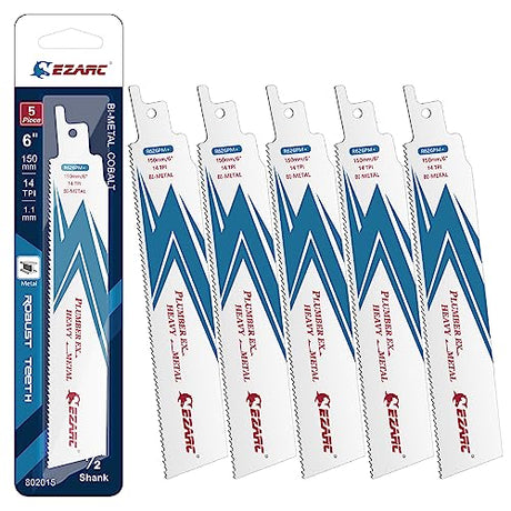 EZARC Reciprocating Saw Blade Bi-Metal Cobalt Sabre Saw Blades for Heavy Metal Cutting 6-Inch 14TPI R626PM+ (5-Pack) EZARC