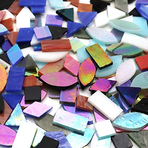 Iridescent Glass Mosaic Tiles for Crafts,240 Pieces 5 Shapes Mixed Stained  Glass
