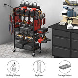 CCCEI Power Tool Organizer Cart with Charging Station, Garage Floor Rolling Storage Cart on Wheels for Mechanic, Mobile 6 Drill, Tool Box Utility CCCEI