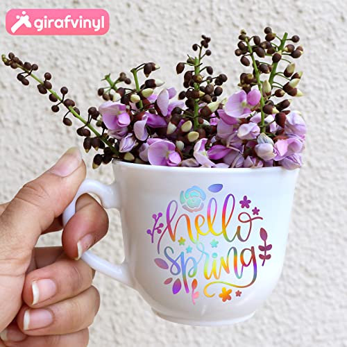 GIRAFVINYL Holographic Vinyl Rose Gold Permanent Vinyl for Cricut - 12" x 12" 6 Sheets Self-Adhesive Vinyl for DIY Decor, Signs, Parties, Gifts & GIRAFVINYL