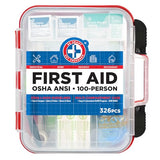 Be Smart Get Prepared First Aid Kit Hard Red Case 326 Pieces Exceeds OSHA and ANSI Guidelines 100 People - Office, Home, Car, School, Emergency, Be Smart Get Prepared
