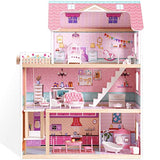 ROBOTIME Wooden Dollhouse, Doll Houses with 24 Pieces Furniture for 4, 5, 6-Inch Dolls, Dollhouse Gift for 3+ Year Old Girls (Pink) ROBOTIME