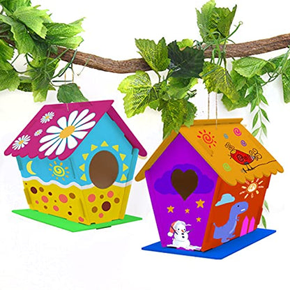 hapray 2 Pack Bird House Kit, DIY Birdhouse Kits, Wooden Crafts Arts for Children to Build and Paint (Includes Paints & Brushes) for Kids Girls Boys