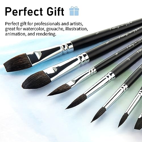 Falling in Art 10Pcs Soft Synthetic Squirrel Hair Paint Brushes - Professional Watercolor Brush Set with Short Handles - Round, Flat, Dagger, Oval Falling in Art