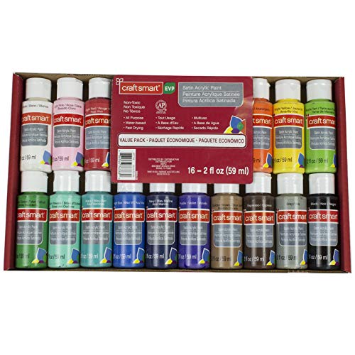 Craft Smart Multi-Surface Satin Acrylic Paint Value Pack, 16 Colors, 2 oz. Craft Smart