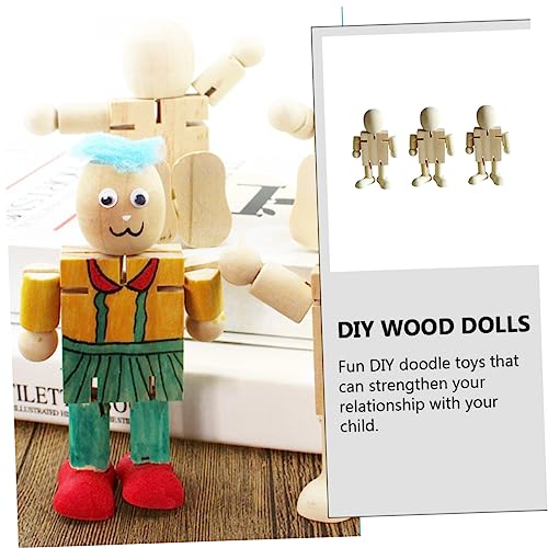 EXCEART 3pcs White Embryo Robot Peg People Kit Unfinished Robot Unfinished Peg Dolls Peg People Toys Blank Peg People Craft Blank Wood Doll Figures EXCEART