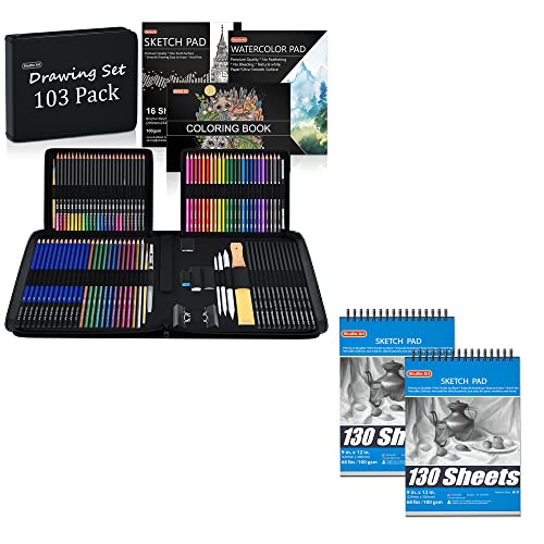 Shuttle Art Drawing Kit and Sketch Pad Bundle, Set of 103 Pack Drawing Kit +260 Sheets Sketch Pad - WoodArtSupply