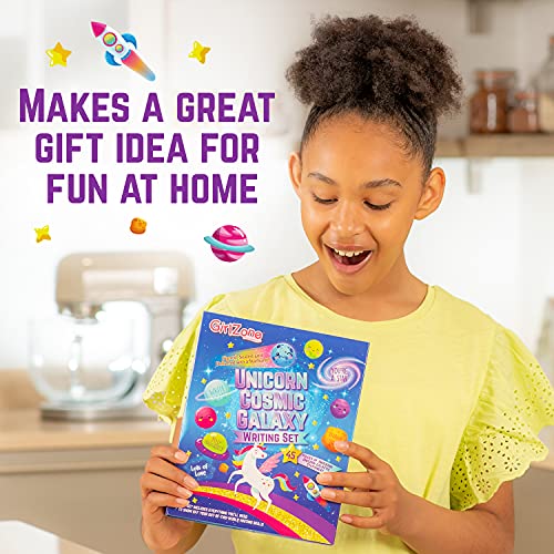 GirlZone Unicorn Cosmic Galaxy Writing Set for Girls, 45-Piece Letter Writing Kit for Creative Girls, Magical Unicorn Gift for 10 Year Old Girl GirlZone