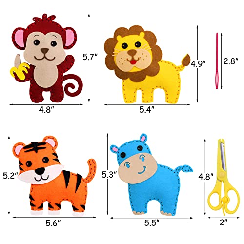 Safari Jungle Animals Sewing Kit Zoo Felt Animal DIY Crafts for Girls and Boys Educational Nursery Sewing for Kids Art Craft Kits for Beginners Set CiyvoLyeen