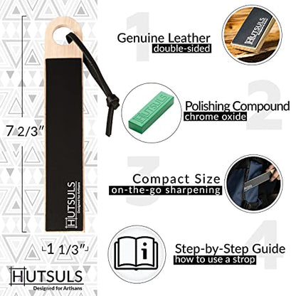 Hutsuls Pocket Knife Strop Kit - Get Razor-Sharp Edges with Pocket Leather Strop for Knife Sharpening, Easy to Use Knife Stropping Kit with Stropping - WoodArtSupply