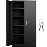 INTERGREAT Black Metal Storage Cabinet Doors, 72" Locking Steel Storage Cabinet with Shelves, Tall Metal Cabinet Lockable Steel Cabinets for Home INTERGREAT