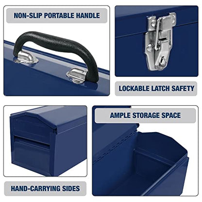 TCE ATB101U Torin 19" Hip Roof Style Portable Steel Tool Box with Metal Latch Closure and Removable Storage Tray, Blue - WoodArtSupply