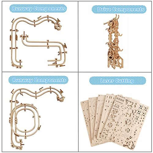 Wooden Marble Run 3D Puzzle - Wood Crafts Mechanical Marble Run Assembly Building Model Kits - Wooden Puzzle DIY Brain Teaser Puzzles - Christmas i-CHONY