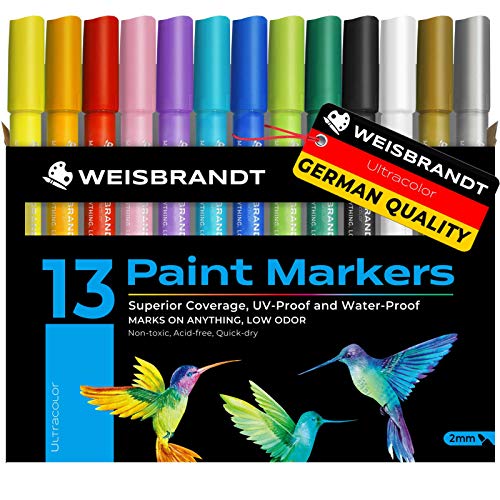 WEISBRANDT Acrylic Markers Pens for Rock Painting, Paper, Plastic, Ceramic, Glass, Wood, Metal, Scrapbooking Craft, Card Making, Canvas. Water-Based, - WoodArtSupply