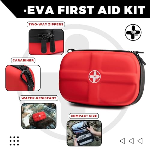 RHINO RESCUE First Aid Kit, Waterproof Portable Emergency Medical Kit for Travel, Home, Car, College Dorm, Camping, Hiking, Backpacking (Red) RHINO RESCUE