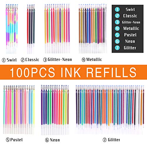 ZSCM 100 Colors Gel Pen Ink Refills, Glitter Neon Gel Ink Pens Refills Replace Cartridges for Glitter Gel Pens Set,for Kids Drawing Adult Coloring ZSCM QUALITY DECIDES THE FUTURE
