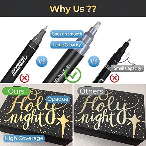 Metallic Markers Gold Pen Silver Marker, Mirror Chrome Paint Marker for Art, Dual Tips, Permanent Metallic Pens for Halloween Pumpkins, Ceramic, Artcroof