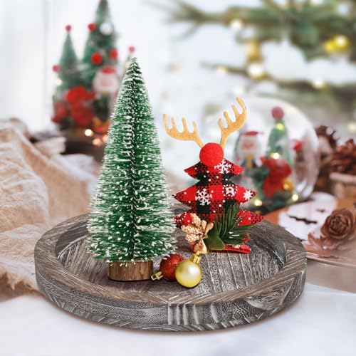 Round Decorative Wood Trays for Coffee Table Counter Farmhouse Kitchen Home Decor Centerpiece Wooden Candle Holder Tray Circular Serving Platters