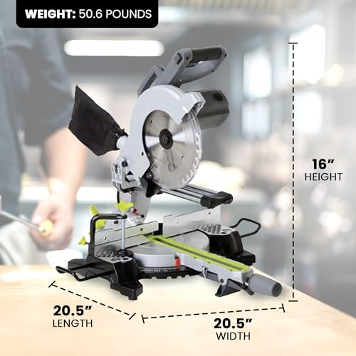 Master Mechanic 10 Inch Compact Electric Sliding Circular Miter Saw with 15A Motor, 4500 RPM, 45 Degree Bevel, Aluminum Base, and Laser Guide - WoodArtSupply