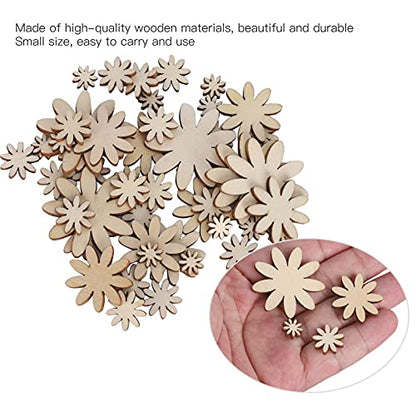 205PCS Wood Flower Sticker Unfinished Wooden Embellishments Daily Clothing Sewing Accessories for DIY Cutouts Crafts Decorations - WoodArtSupply