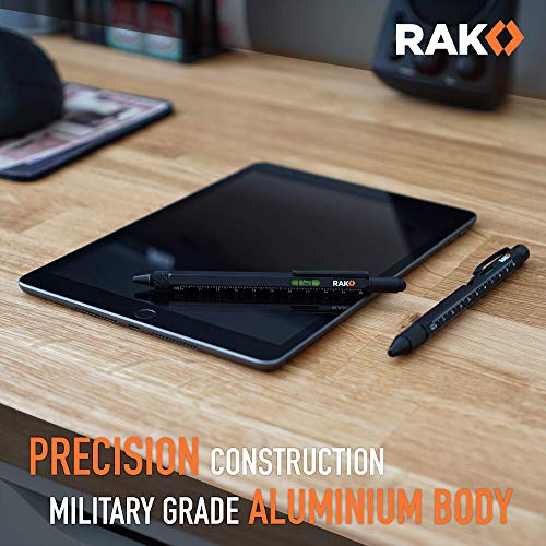 RAK 2-in-1 Multi-Tool Pen Set (2 Pack) Dad Christmas Gifts for Men - LED Tactical Pen Light, Stylus, Ruler, Level, Bottle Opener, Screwdriver, RAK