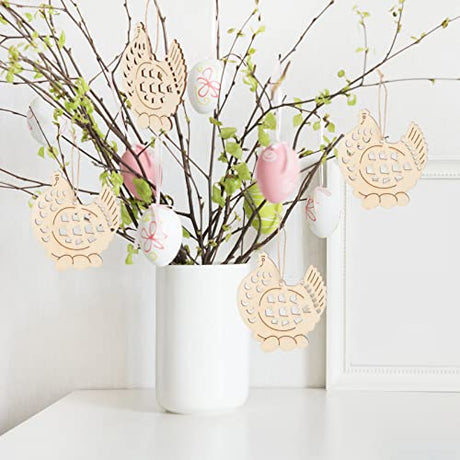 Abaodam 20pcs Rabbit DIY Wooden Easter Egg Cutouts Wood Easter Decor Easter Crafts for Kids Easter Crafts for Adults Chicken Ornament Chick Tree Abaodam