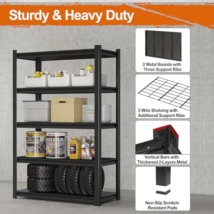 Gadroad 5 Tier Shelving Heavy Duty Storage Shelves Adjustable Garage Utility Shelf Rack Metal Shelving Unit Multipurpose Shelf Warehouse Basement - WoodArtSupply