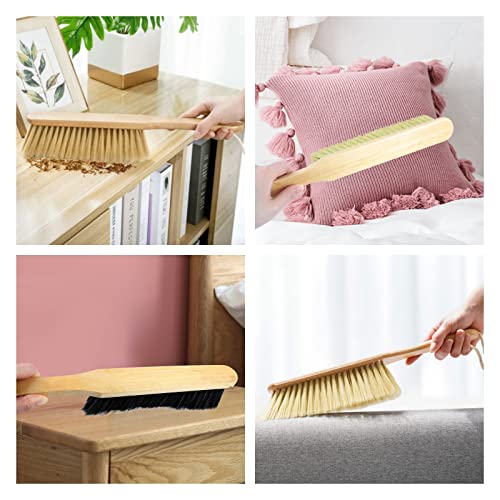 2 Pieces Dust Brush Hand Broom Wooden Bench Brushes with Soft Bristles Counter Brush with Long Wood Handle Household Cleaning Brush for Sofa Bed Pet REDANHA