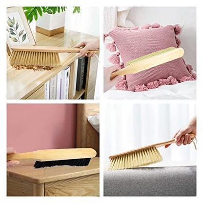 2 Pieces Dust Brush Hand Broom Wooden Bench Brushes with Soft Bristles Counter Brush with Long Wood Handle Household Cleaning Brush for Sofa Bed Pet