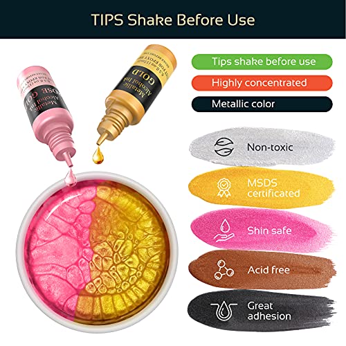 Wayin Metallic Alcohol Ink Set - 6 Color Metallic Alcohol Pigment Resin Dye, Concentrated Extreme Shimmer Alcohol-Based Inks for Epoxy Resin Yupo