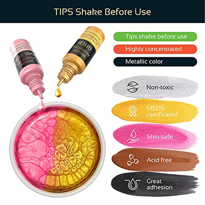 Wayin Metallic Alcohol Ink Set - 6 Color Metallic Alcohol Pigment Resin Dye, Concentrated Extreme Shimmer Alcohol-Based Inks for Epoxy Resin Yupo