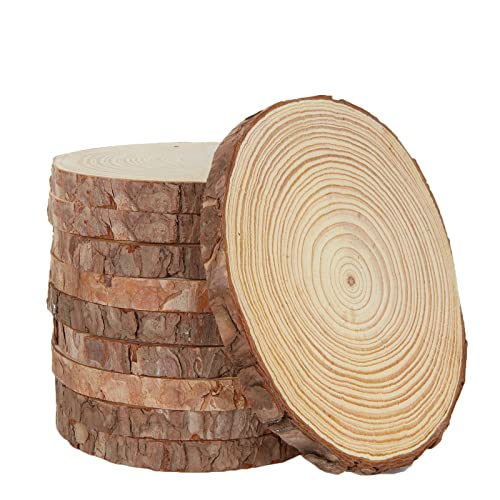 CYEAH 10 Pcs Wood Slices, 5.5-6.5 Inch Unfinished Natural Wood Slice Wooden Rounds for Crafts, Solid Wood Slices with Bark, Wood Centerpieces for CYEAH