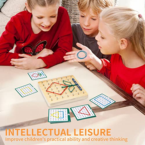HEELWIRE Wooden Geoboard,Montessori Toy,Graphical Mathematical Education Toy for Kids with Pattern Cards and Rubber Bands to Figures and Shapes, HEELWIRE